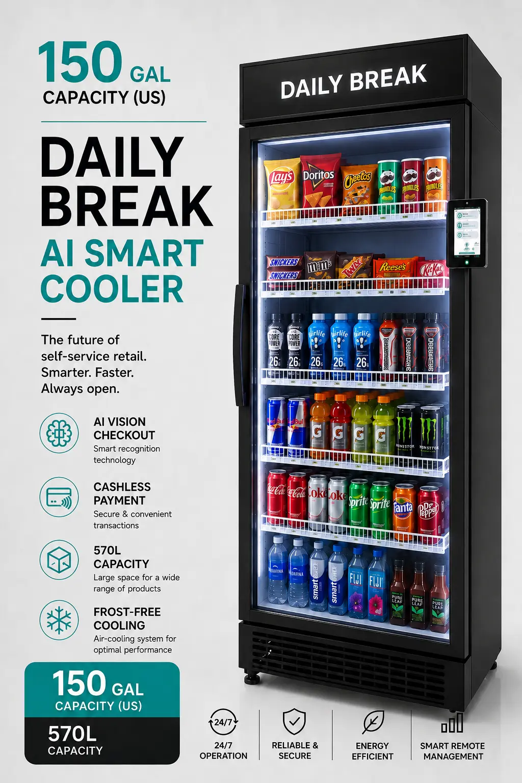 AI Smart Cooler Vending Machine – 150 Gallons (570 L) — view 2