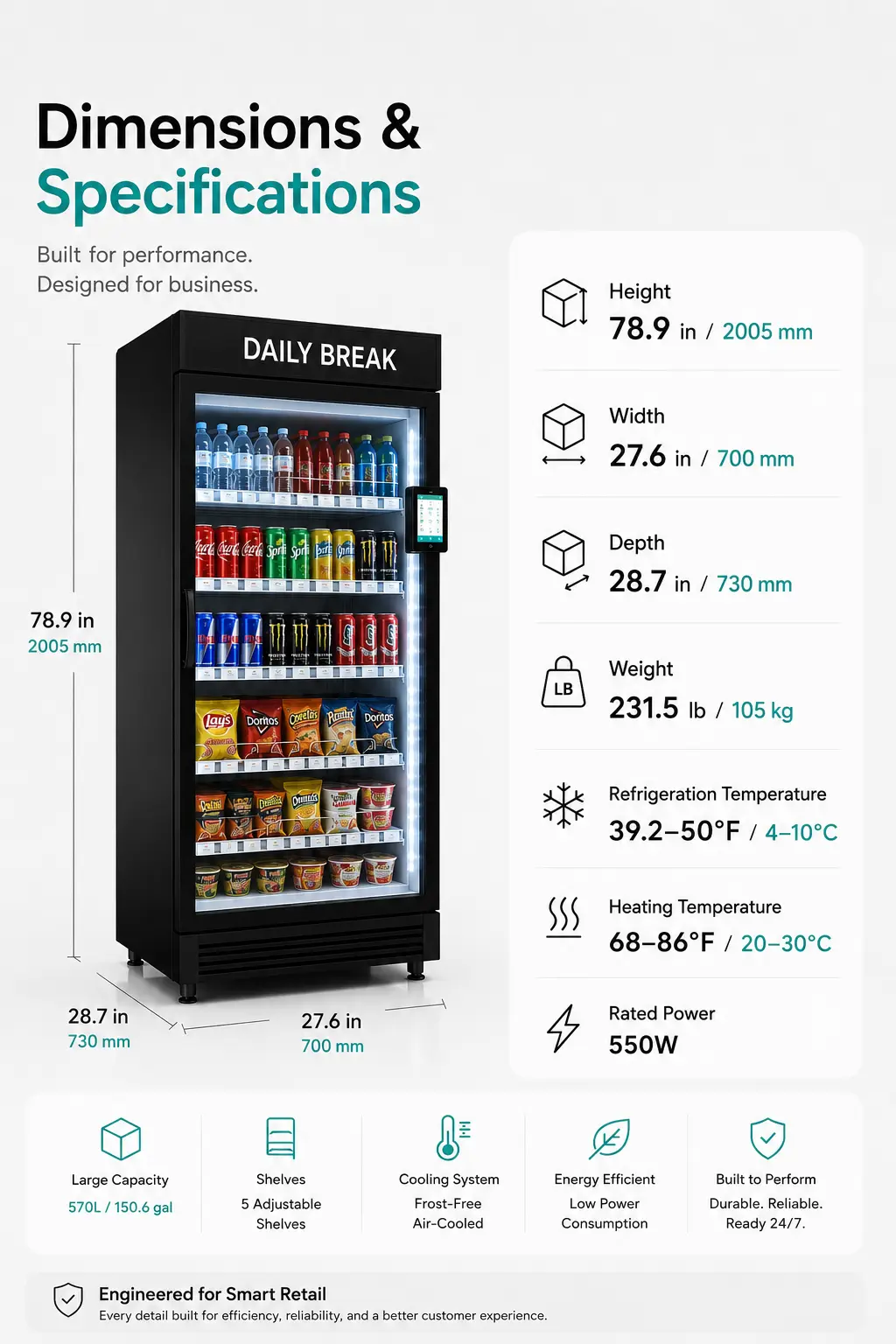 AI Smart Cooler Vending Machine – 150 Gallons (570 L) — view 3